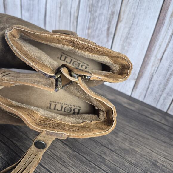 Born Alondra Fringe Block Heel Cowboy Western Tassle Boots Women's 8 Brown Suede - Picture 7 of 9